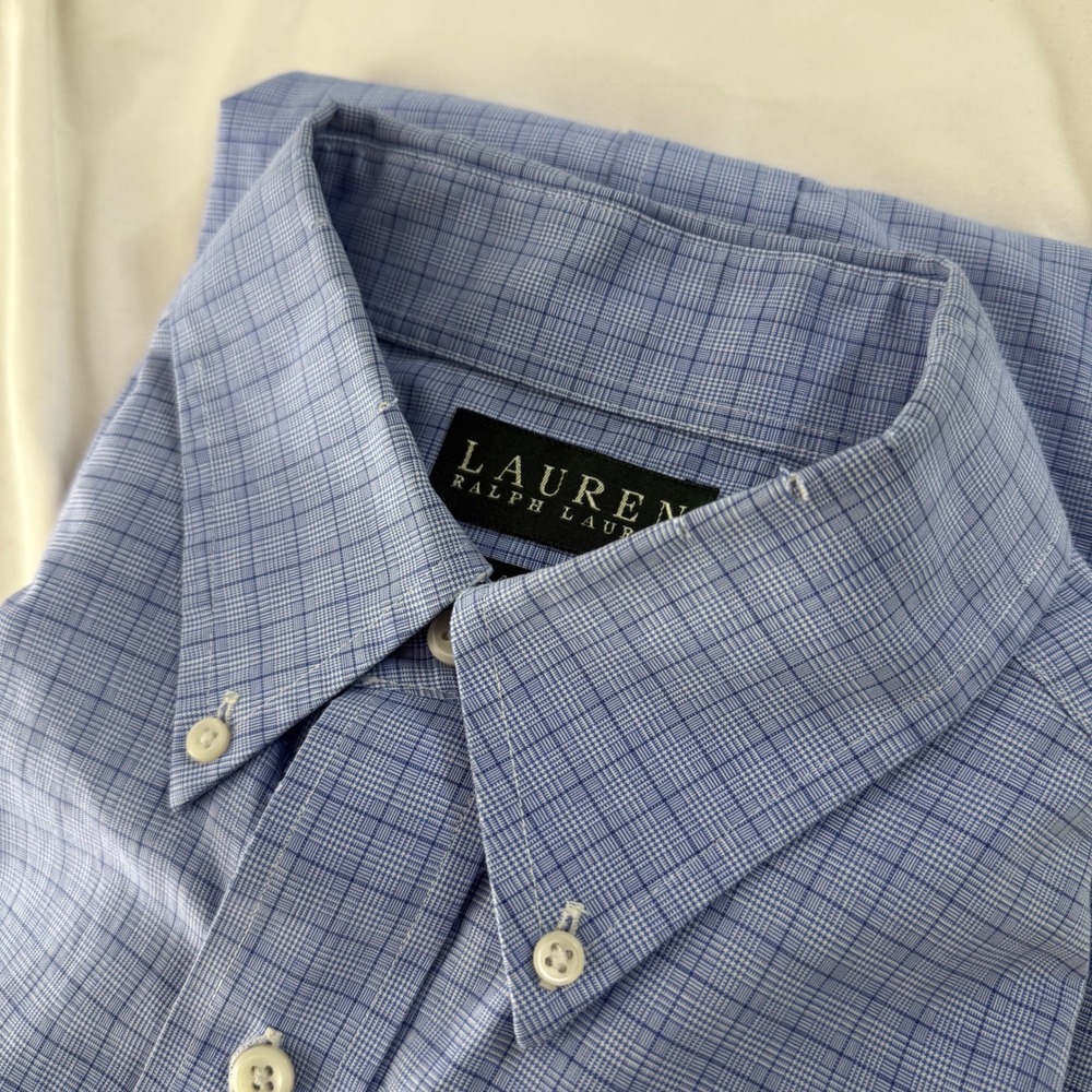 Lauren Ralph Lauren Mens Classic Fit Non Iron Blue Check Dress Shirt 16 32/33 - Picture 7 of 7